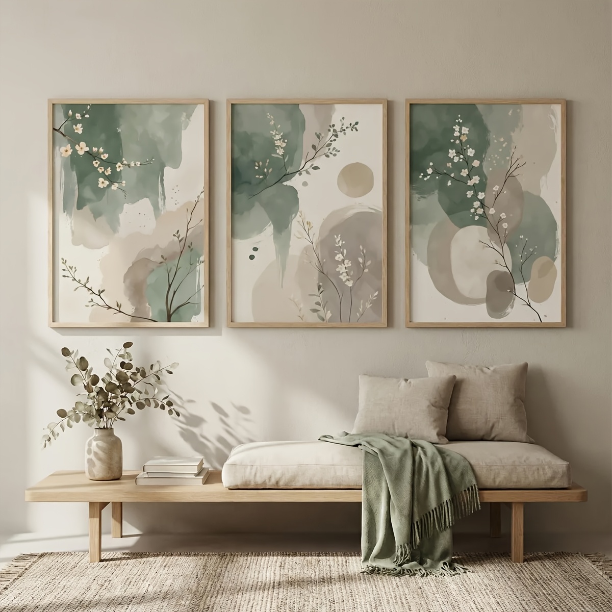Home Decor Green - Conjunto de 3 Quadros Decorativos em