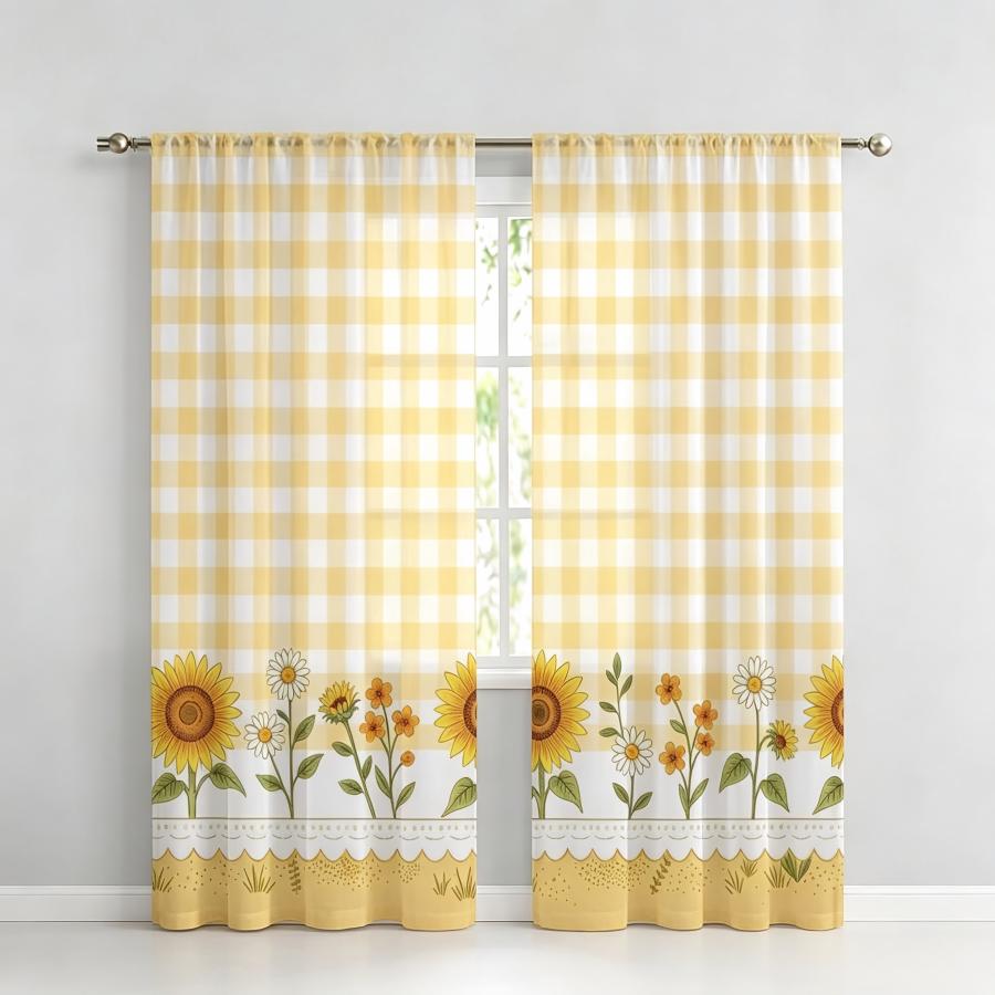 Home Decor Yellow - 2 Peças de Cortina Transparente com