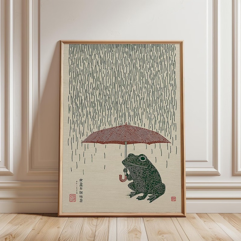 Home Decor Japanese - Pôster de sapo japonês com guarda-chuva,