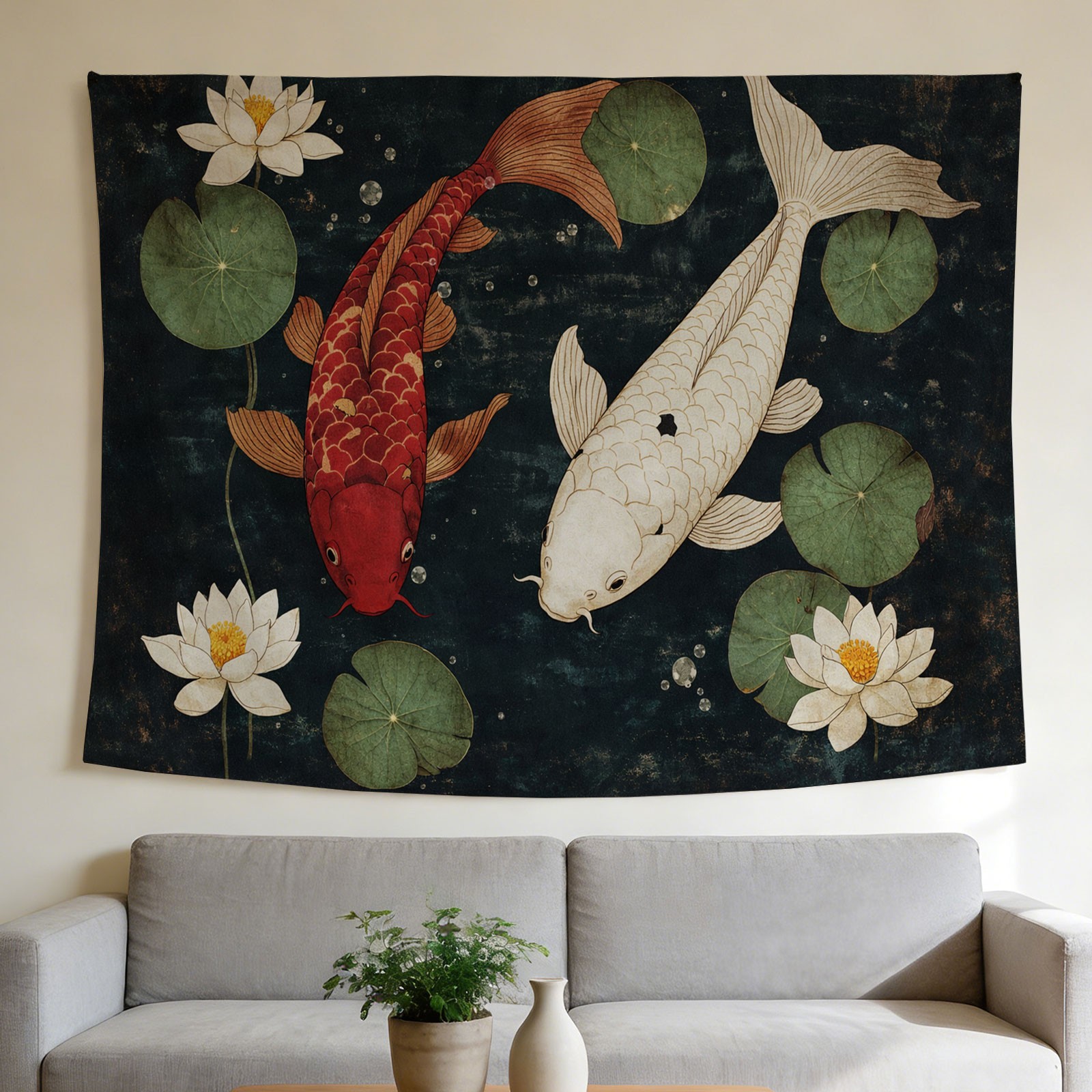 Home Decor Zen Style - Tapeçaria de Parede Luxuosa com Peixe